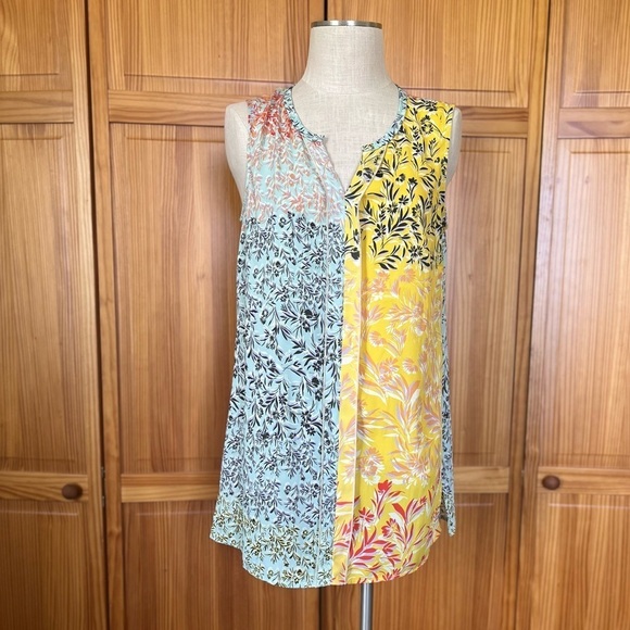 CAbi Medium Golden Glow Split Floral Sleeveless Shirt Tank Vibrant Long Length - Picture 3 of 11